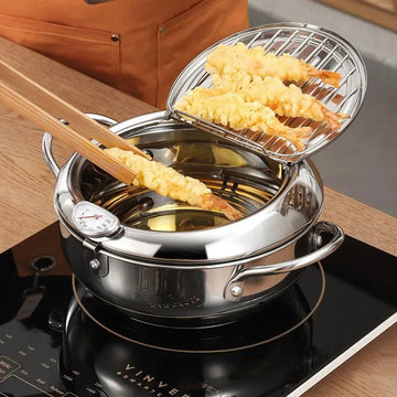 🔥Stainless Steel Frying Pot with Thermometer and Oil Drip Drainer Rack🎉