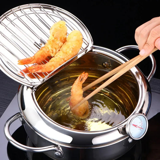 🔥Stainless Steel Frying Pot with Thermometer and Oil Drip Drainer Rack🎉